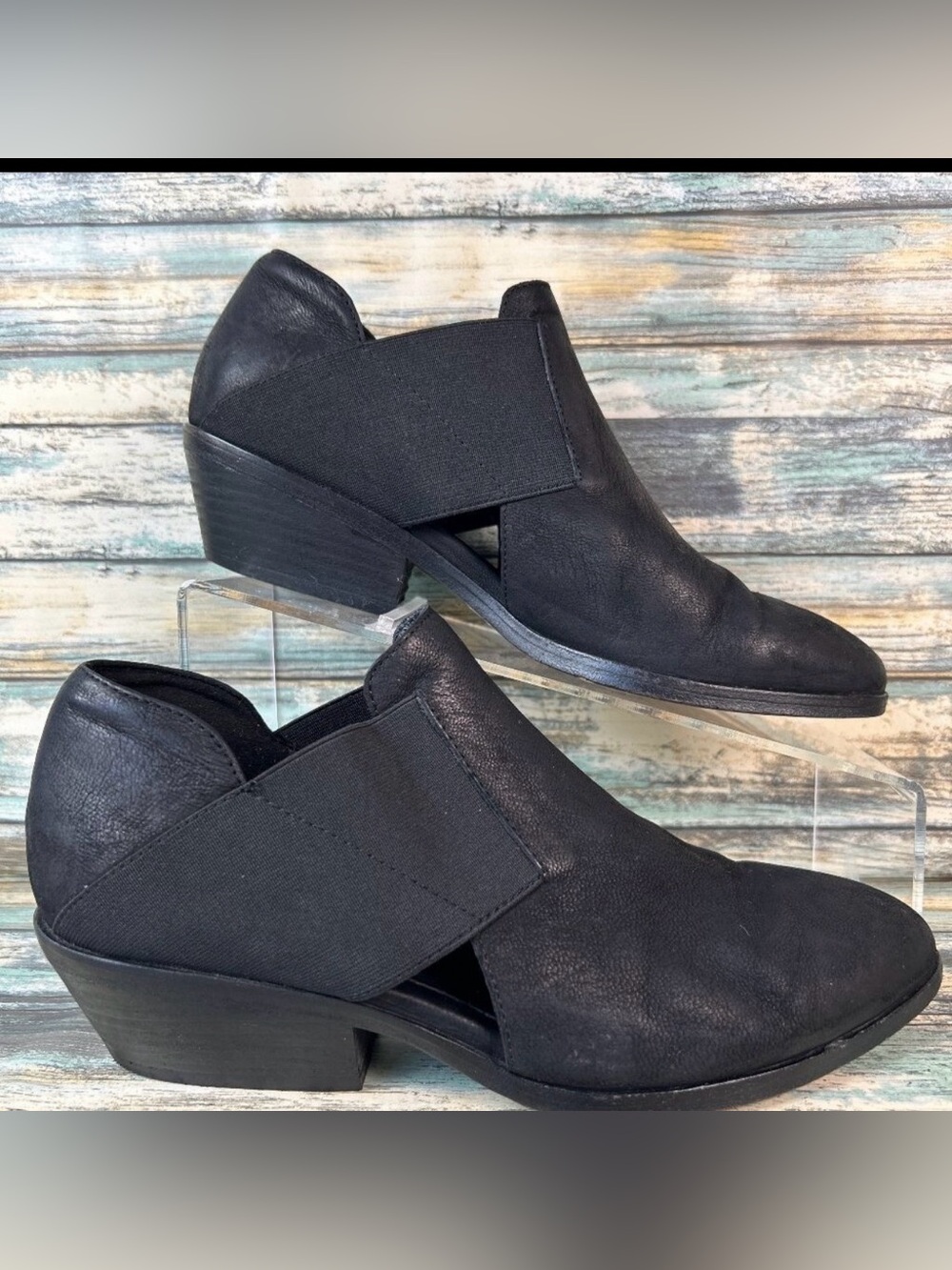 Eileen Fisher Ankle Bootie Womens 7M Black Leather Slip On Block Heel Casual
